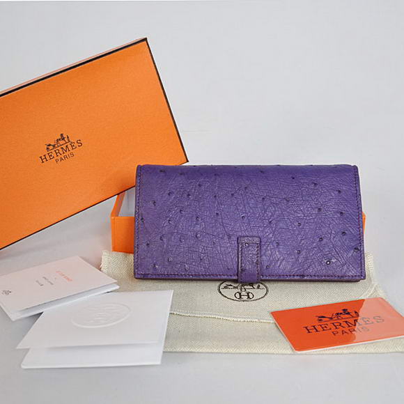 High Quality Hermes Bearn Japonaise Ostrich Leather BI-Fold Wallet H208 Purpl Fake - Click Image to Close